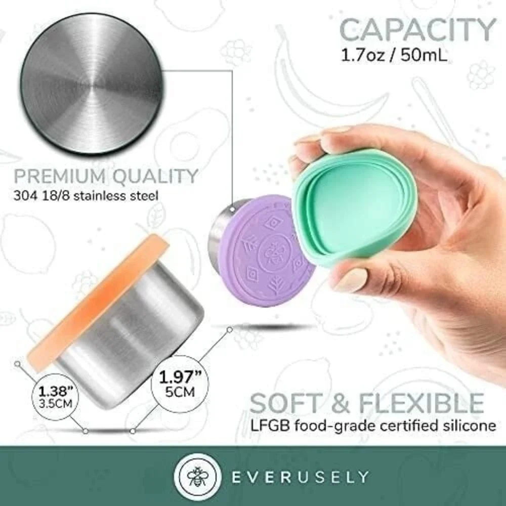 Everusely 3 x 1.7oz Leakproof Salad Dressing Container To Go Stainless Steel Sma
